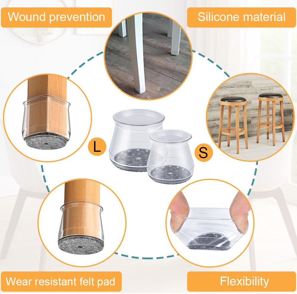 16 Pcs Chair Leg Protectors for Hardwood Floors, Silicone Felt Furniture Leg Cover Pad for
