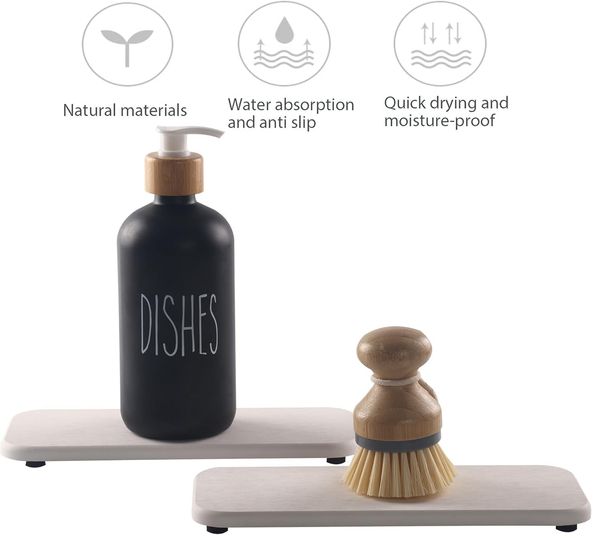 2 Pcs Water Absorbing Stone Trays, Kitchen/Bathroom Sink Soap Dish, Diatomite Tray Used for Hand
