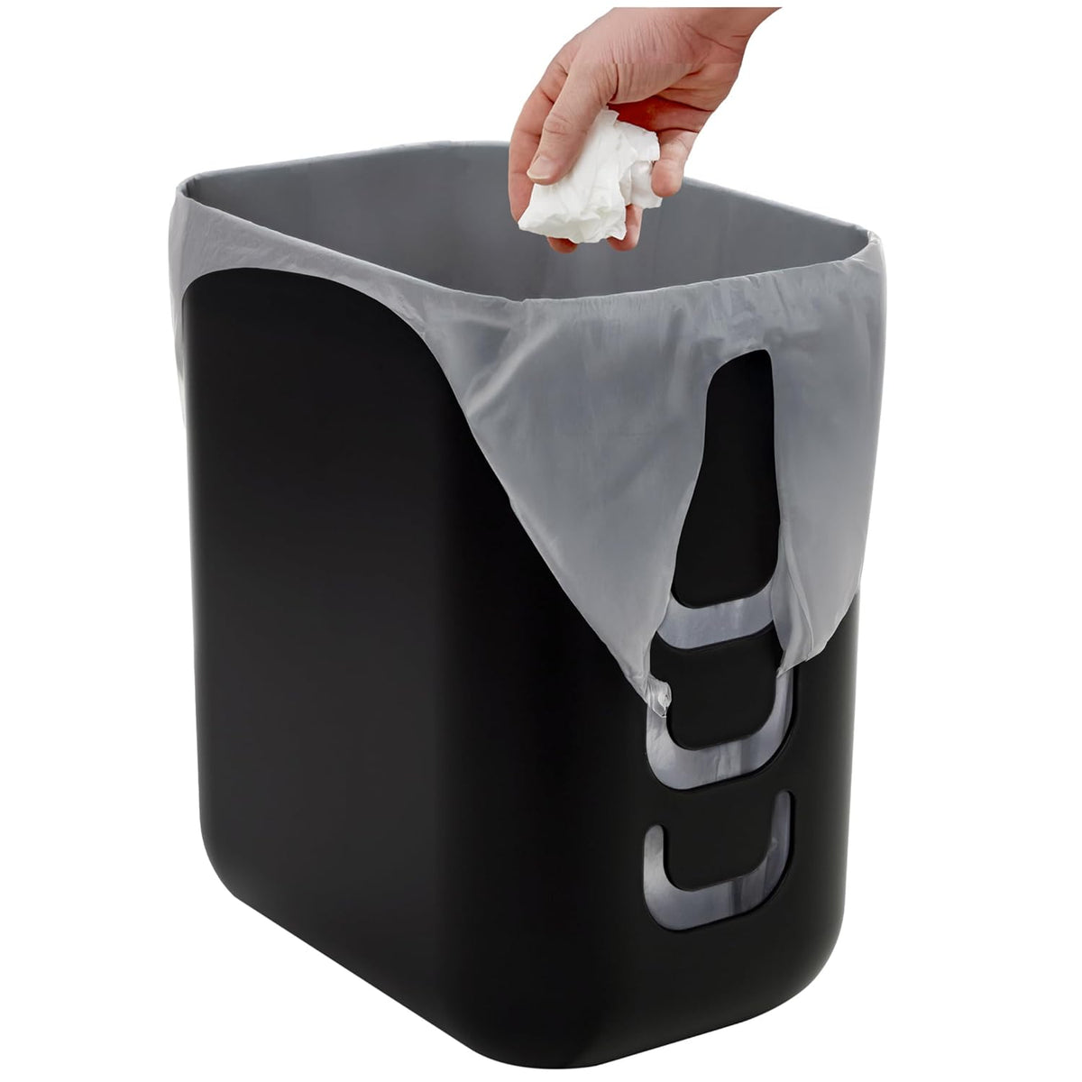 STORi Luup Bathroom Wastebasket, Secure Grocery Bags, Plastic Garbage Container for Vanity, Laundry