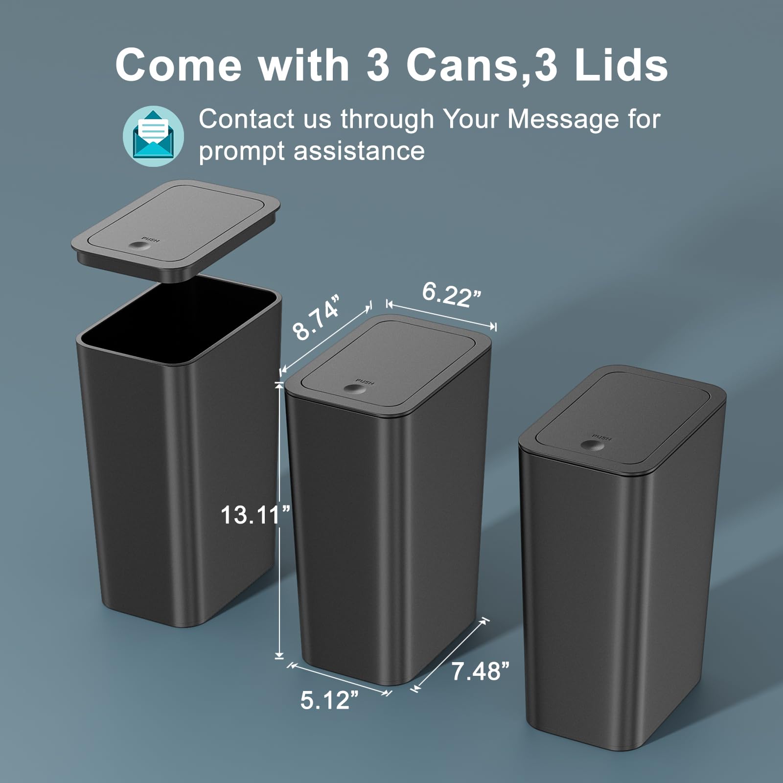 N. NETDOT 3 Pack 10 Liter Small Trash Can with lid, 2.6 Gallon,Garbage Can Slim Trash Bin Waste