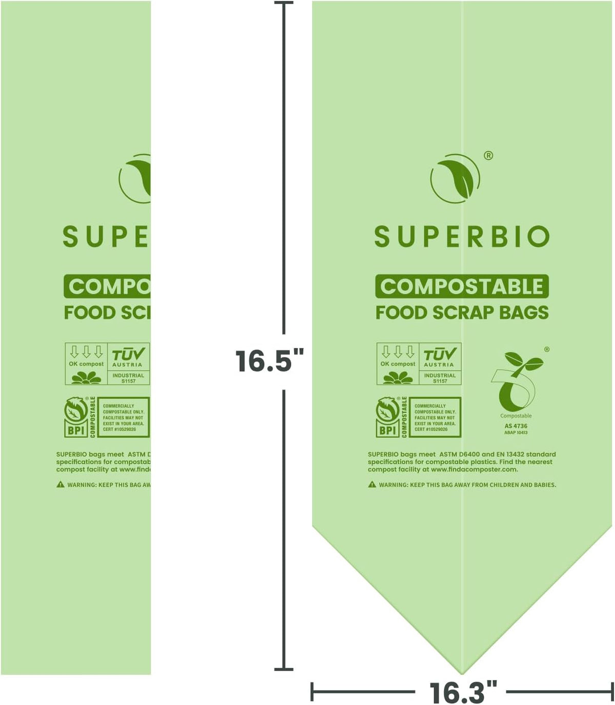 SUPERBIO 2.6 Gallon Compostable Food Waste Bags, 100 Count, 1 Pack, Flat Top Food Scrap Bags， ASTM