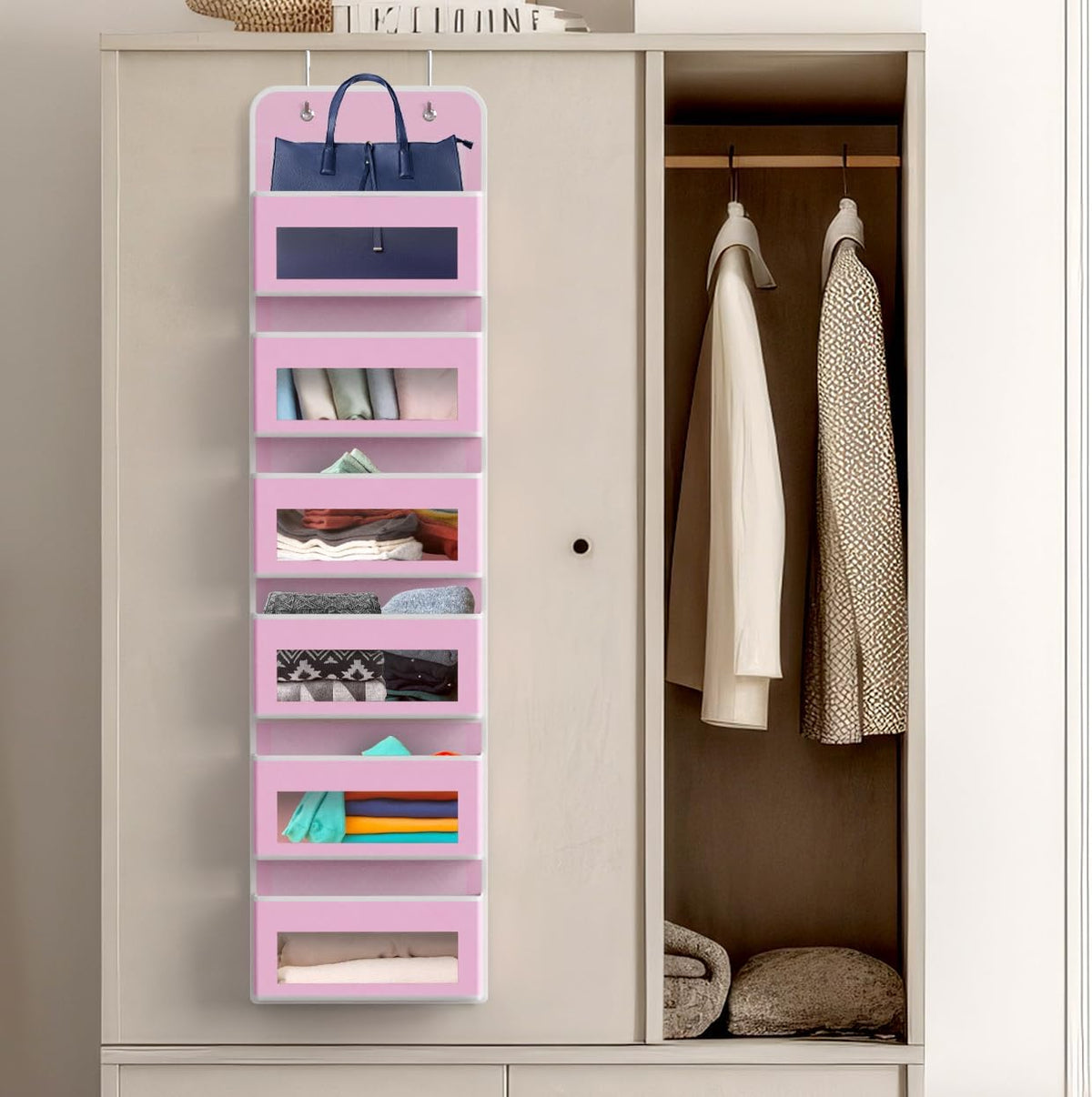 Simple Houseware 6 Clear Window Pocket Over Closet Door Storage Hanging Organizer for Bedroom