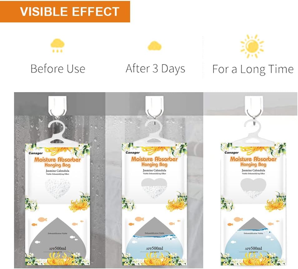 CANAGER Hanging Moisture Absorber, Jasmine Calendula Moistureproof Hanging Bag，Dehumidifier Bag (8