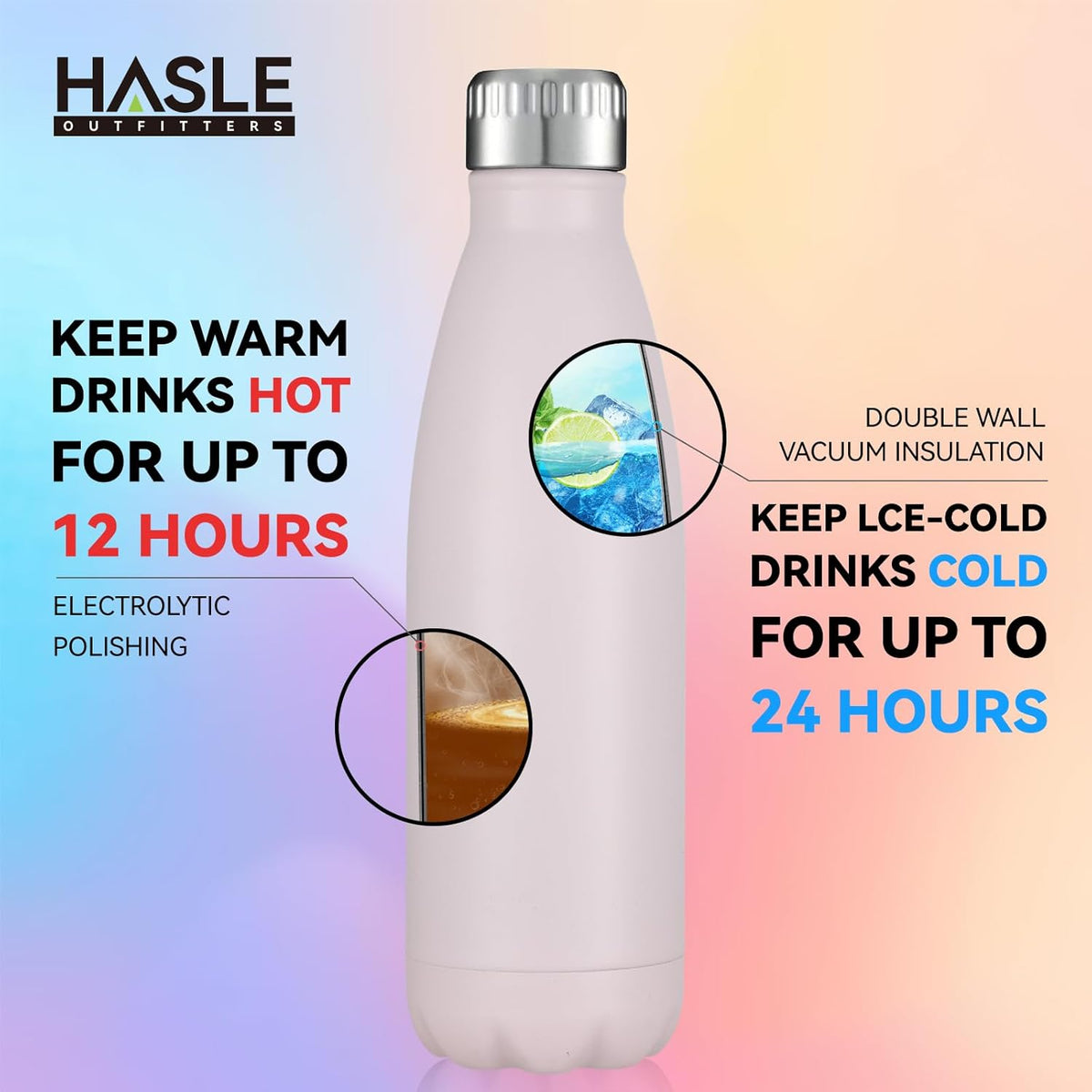 HASLE OUTFITTERS 17oz Stainless Steel Water Bottles Bulk, Vacuum Insulated Water Bottles Double