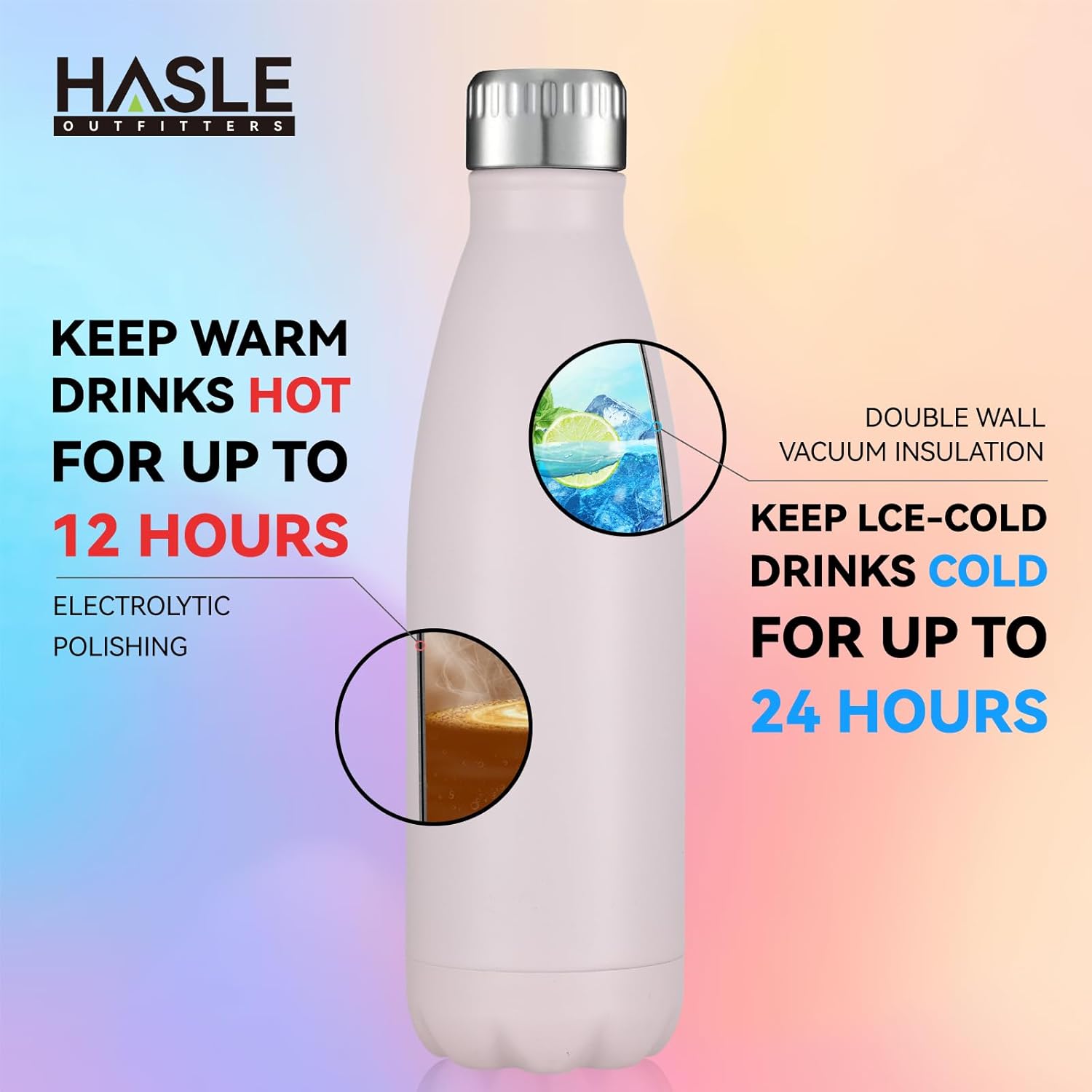 HASLE OUTFITTERS 17oz Stainless Steel Water Bottles, Vacuum Insulated Water Bottles Double Walled
