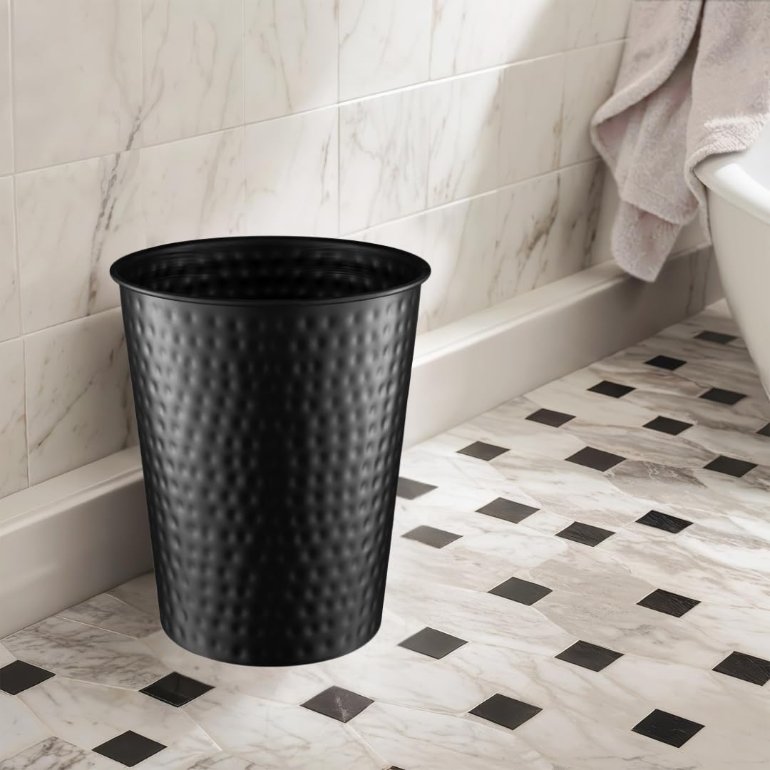 Monarch Abode Black Hand Hammered Metal Wastebasket for Home Office Bedroom, Decorative Waste