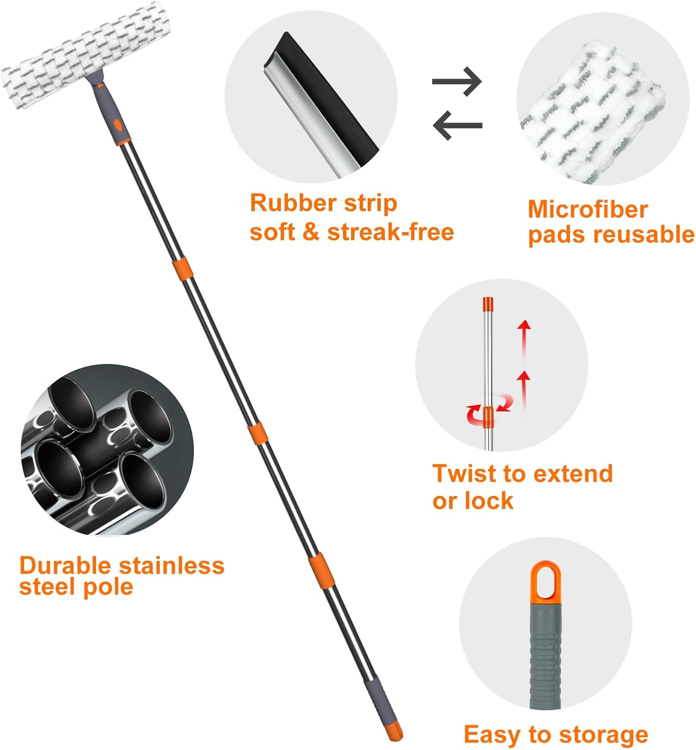 ITTAHO Squeegee for Window Cleaning,12" Squeegee and 11" Microfiber Scrubber Combi with Stainless