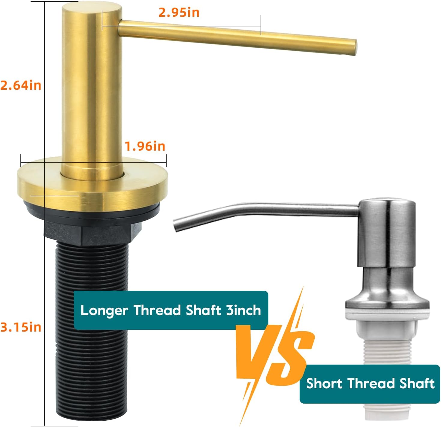 Gappo Soap Dispenser for Kitchen Sink Champagne Gold, Stainless Steel Countertop Pump, Built in