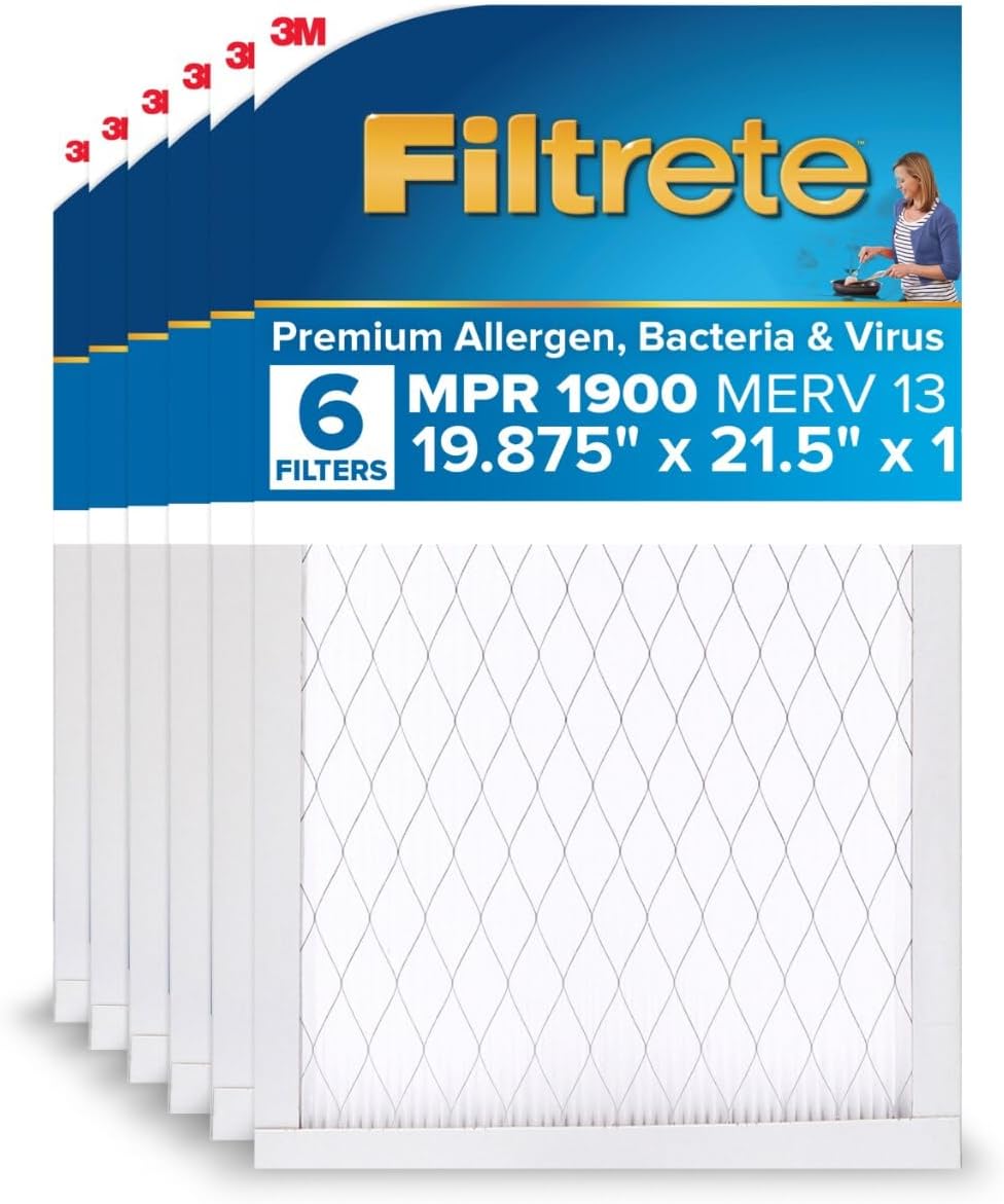 Filtrete 19.875x21x1 AC Furnace Air Filter, MERV 13, MPR 1900, Premium Allergen, Bacteria & Virus