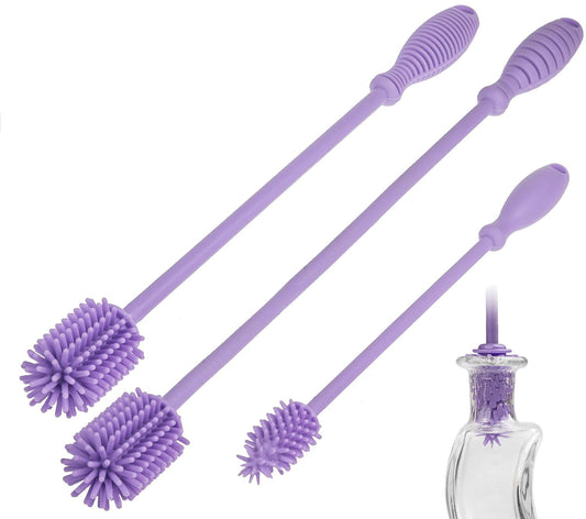 A-Brush Silicone Bottle Cleaner Brush, 3 Piece Set, Long Handle - Water Bottle Cleaner, Baby Bottle