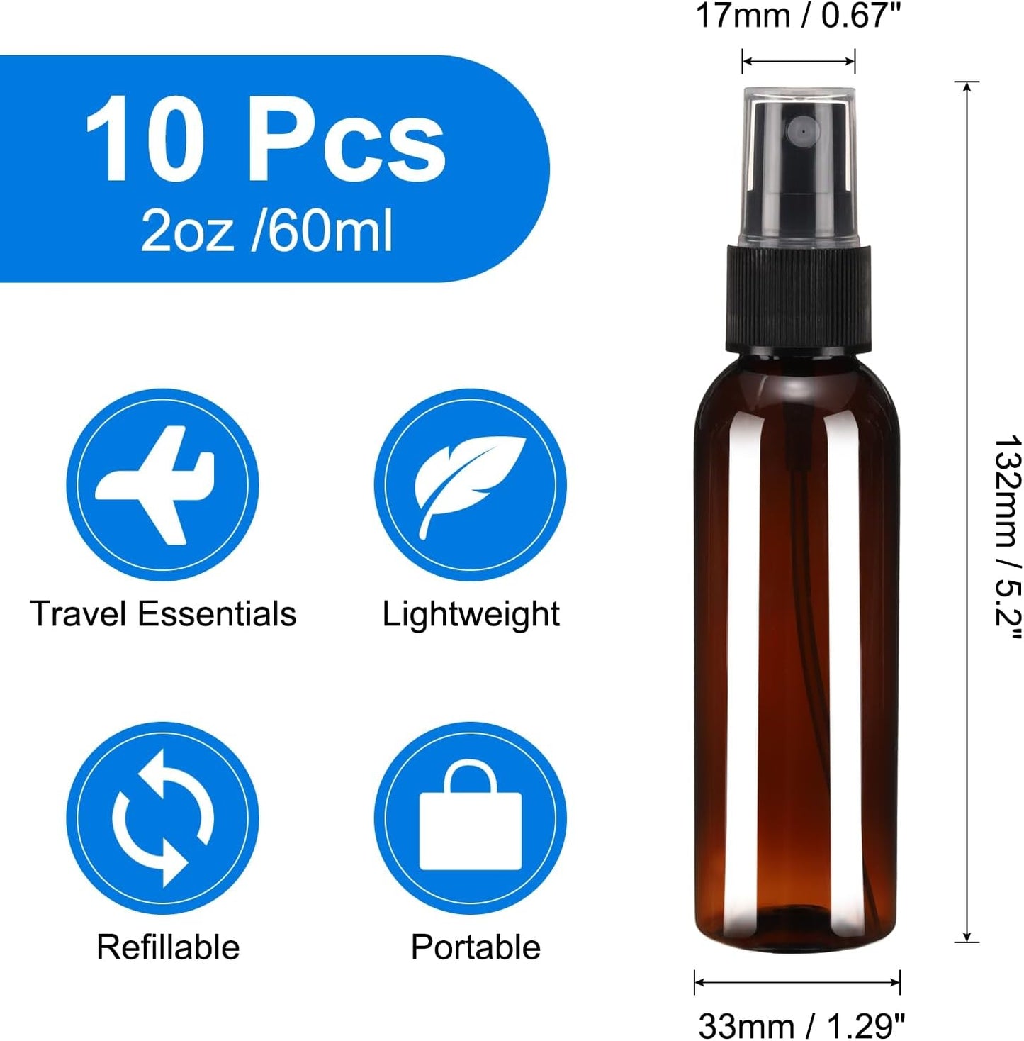 uxcell 10 Pack Spray Bottles, 2Oz/60ML Reusable Clear Empty Mist Plastic Mini Travel Bottle