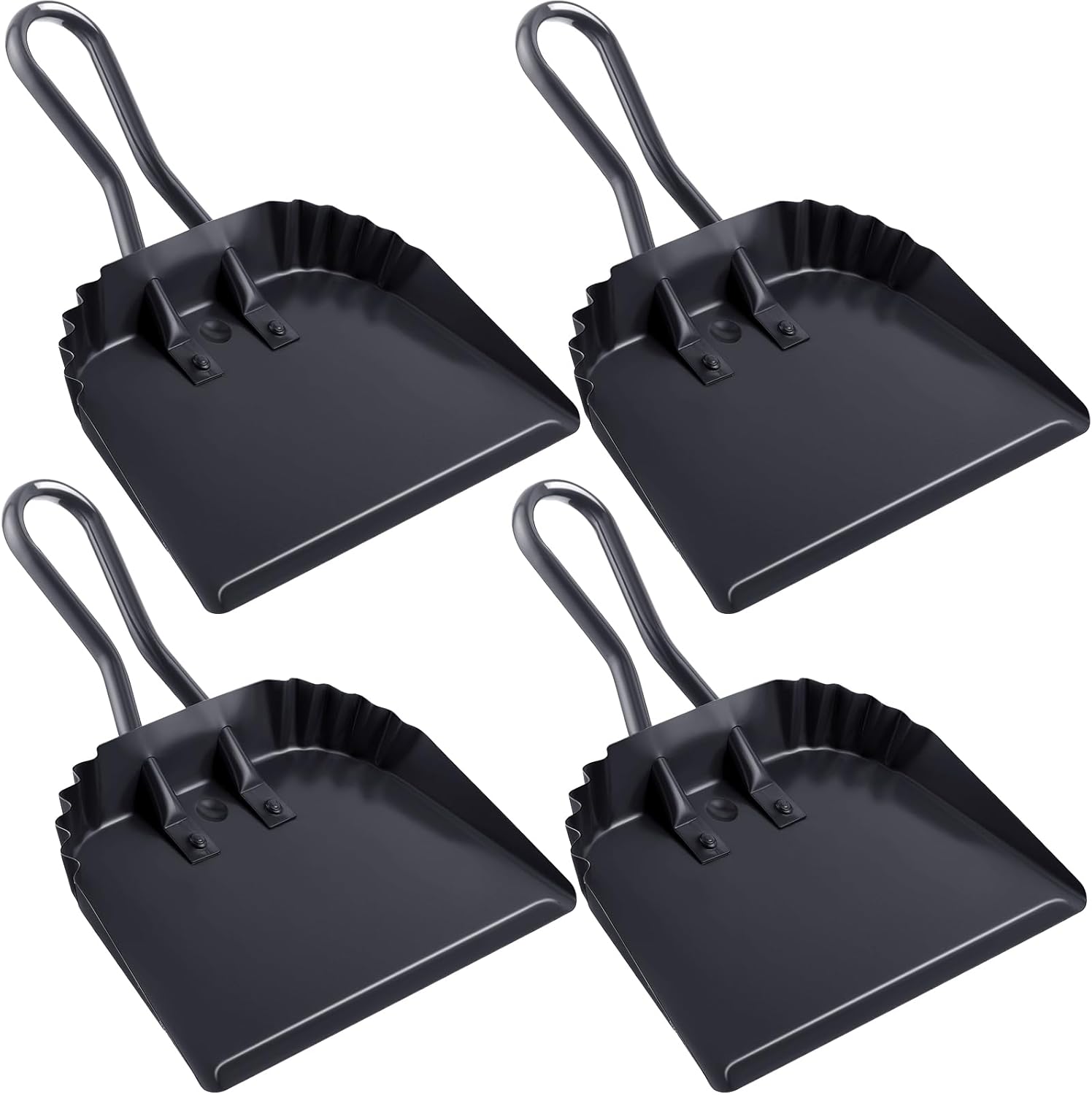 Mumufy 4 Pack 12 inch Heavy Duty Metal Dustpan Large Wide Dust Pans for Household Handheld Wide