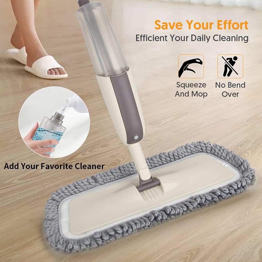 Spray Wet Mops for Hardwood Floor Cleaning - MEXERRIS Microfiber Dust Mop with Spray 3X Reusable