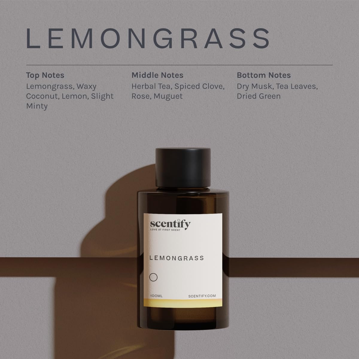 Scentify Lemongrass Aroma Oil Refill Scent for Oil Diffusers - Lemongrass, Clove, Musk Scents