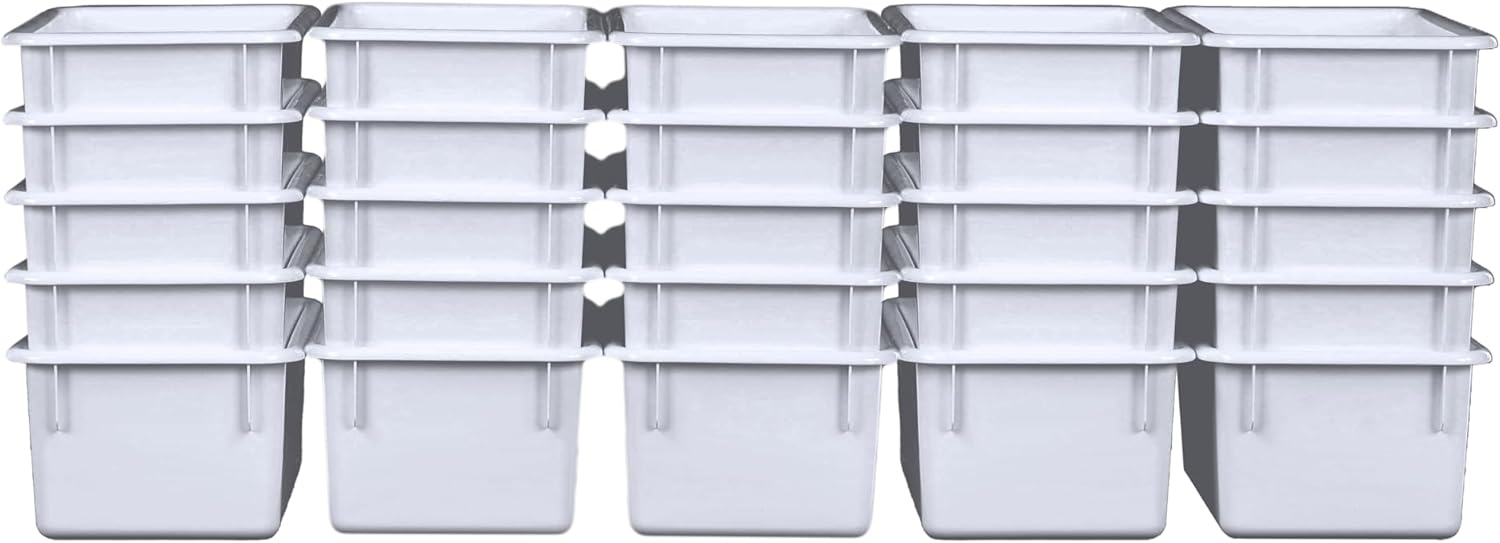 Wood Designs Cubby Storage Bin, Heavy Duty Plastic Containers for Kids White Cubby Tray Set of 25