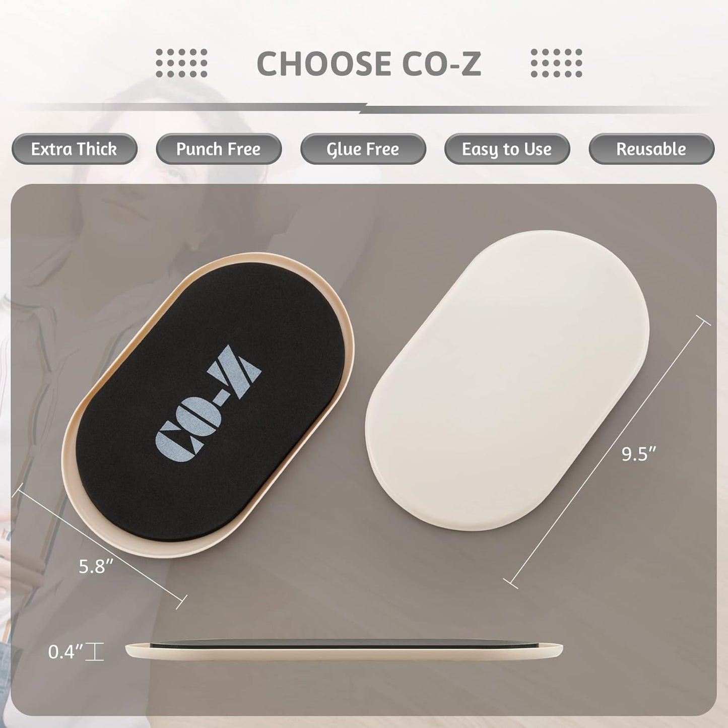 CO-Z Large Furniture Sliders - 4 Pack, 6" x 9 1/2" Oval Reusable Furniture Sliders for Carpet
