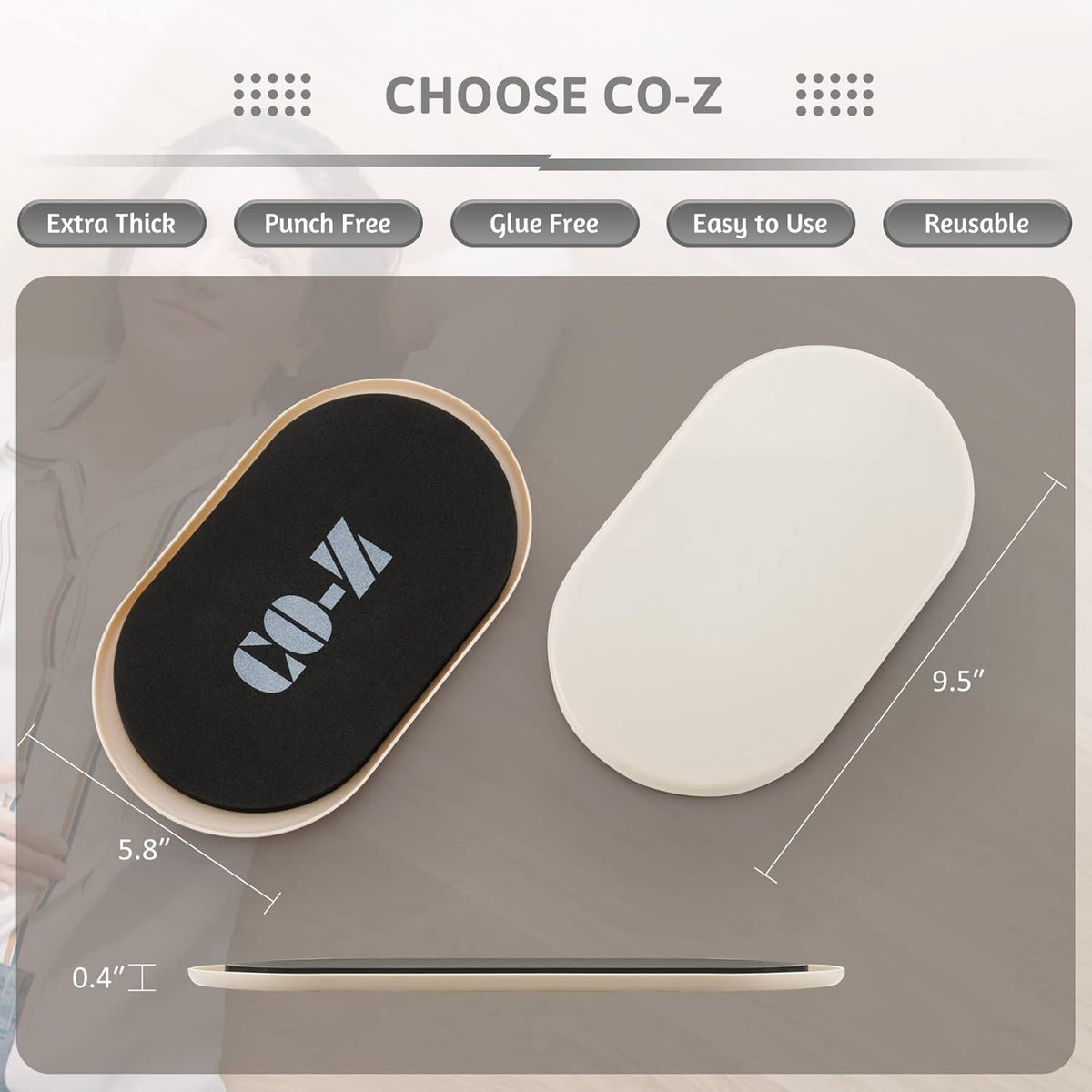CO-Z Large Furniture Sliders - 4 Pack, 6" x 9 1/2" Oval Reusable Furniture Sliders for Carpet