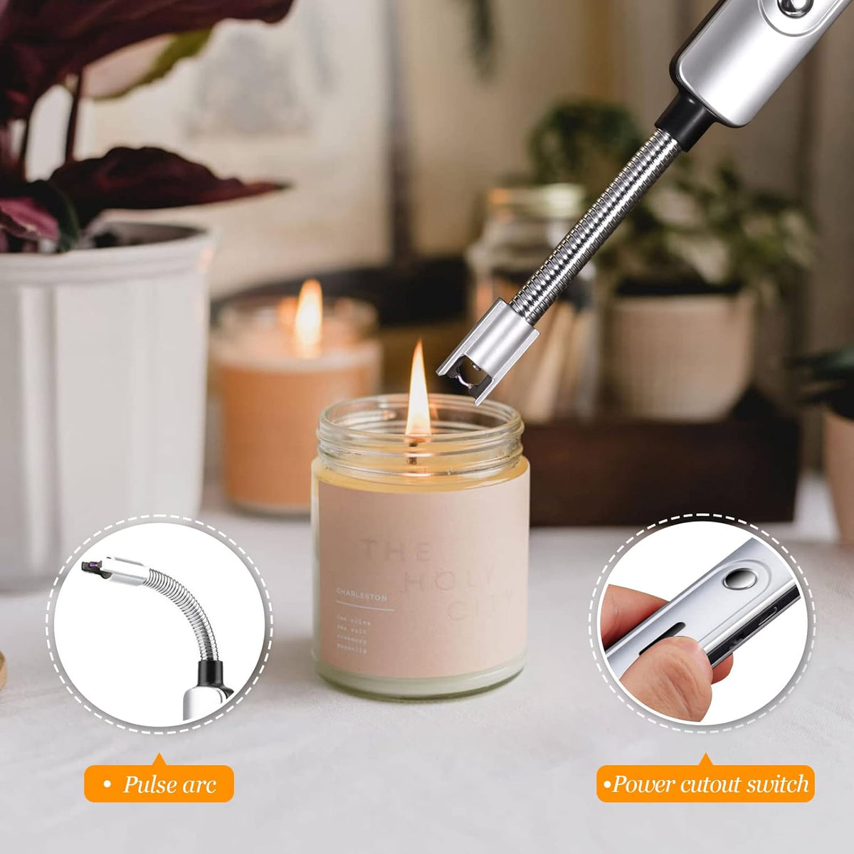 Lsnisni 5Pcs Candle Accessory Set With Rechargeable Electric Lighter, Storage Tray, Wick Trimmer
