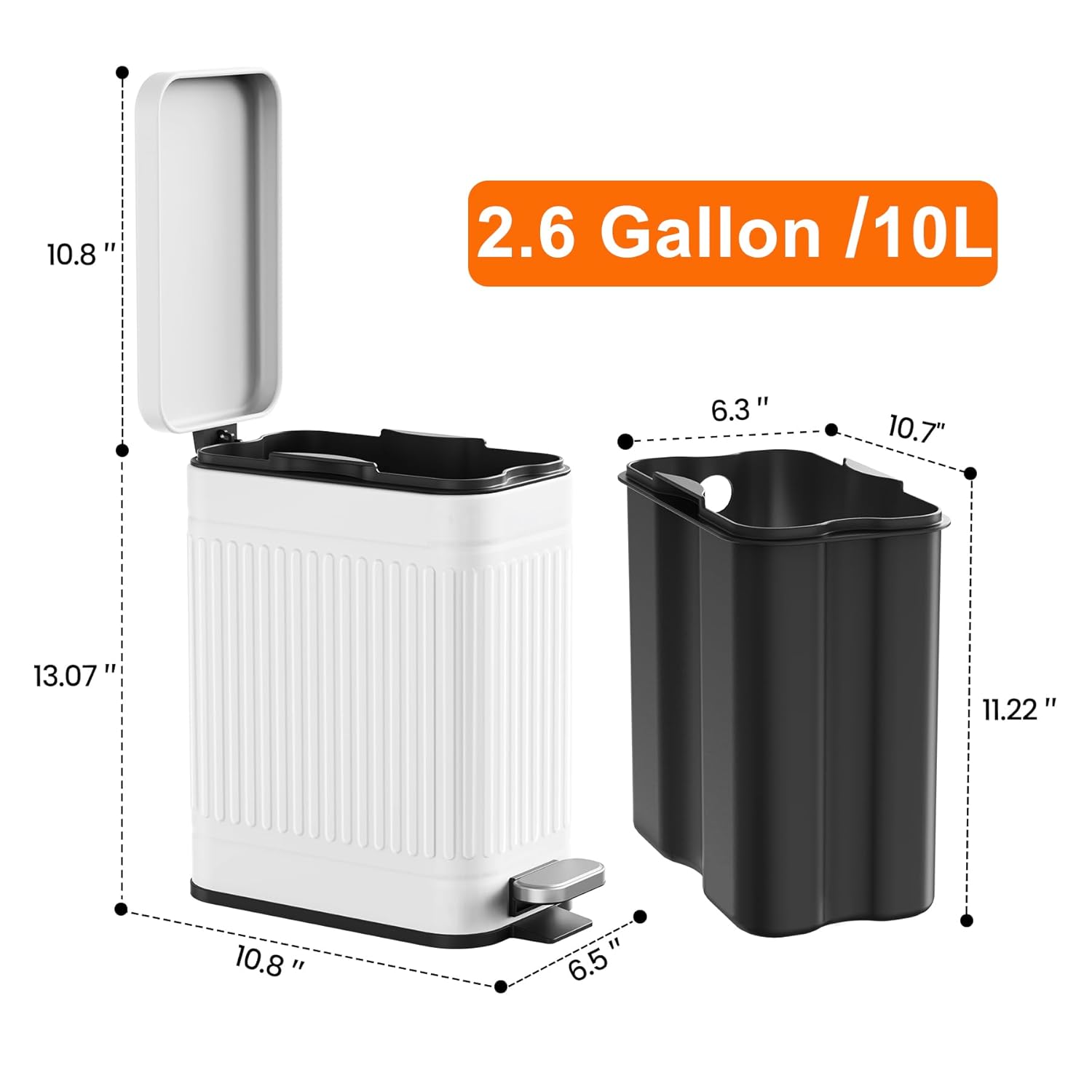 TrashAid Bathroom Trash Can with Lid, 2.6 Gallon Small Garbage Can Soft Close, Stainless Steel Step
