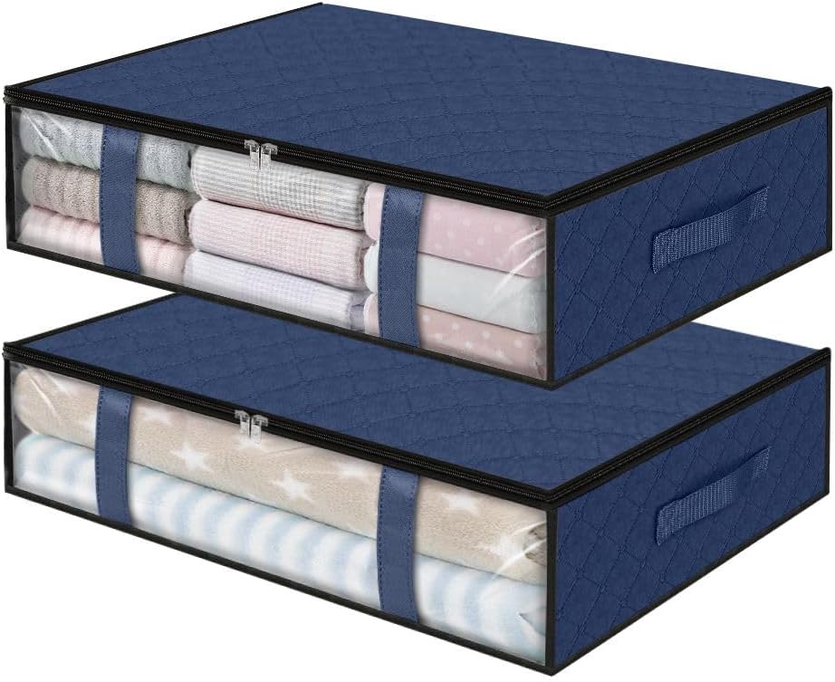 StorageRight Under Bed Storage Bins, 2-Pack 40L Foldable Fabric Storage Bags with Transparent