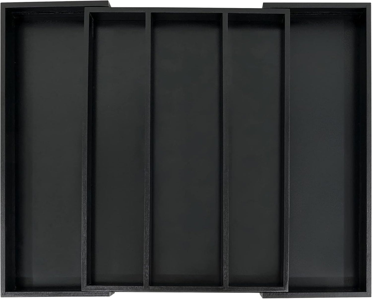 Utoplike Bamboo Drawer Organizer Kitchen Utensils, Adjustable Black Silverware Holder and Cutlery