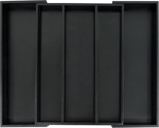 Utoplike Bamboo Drawer Organizer Kitchen Utensils, Adjustable Black Silverware Holder and Cutlery