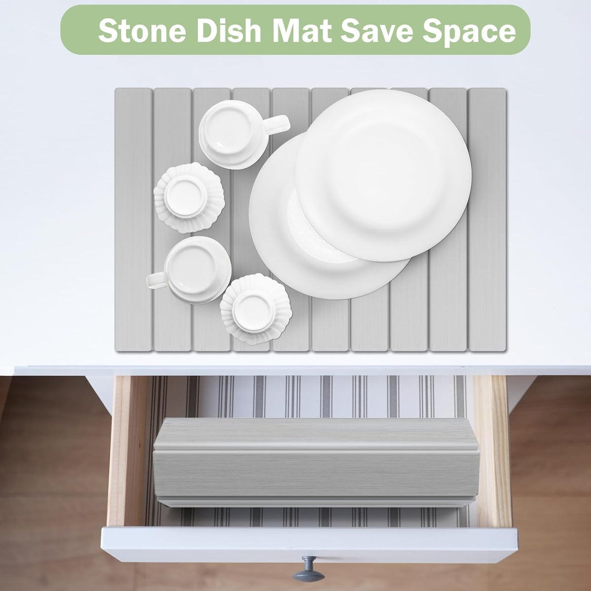 Stone Dish Drying Mat for Kitchen Counter,24"(L)×16"(W) Collapsible Fast-Drying Diatomaceous Earth