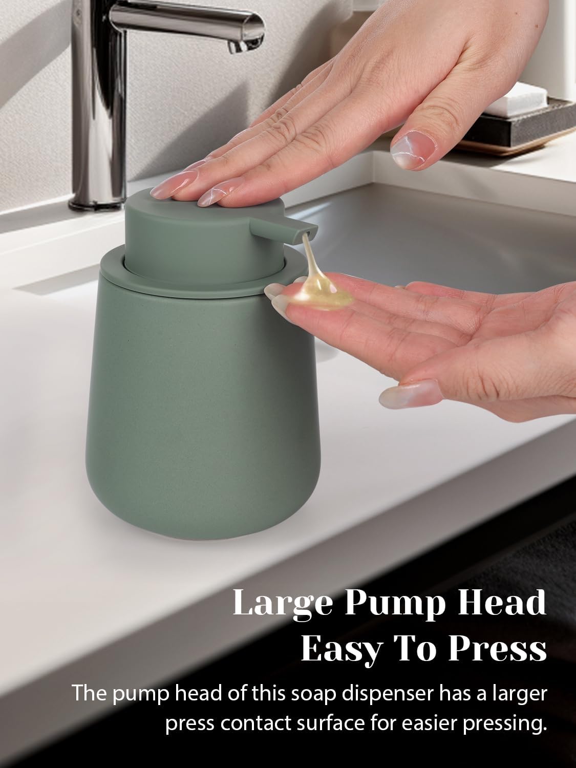 INGOFIN Ceramic Lotion Dispenser - 12oz Refillable Hand Soap Dispenser Bathroom, Modern Liquid