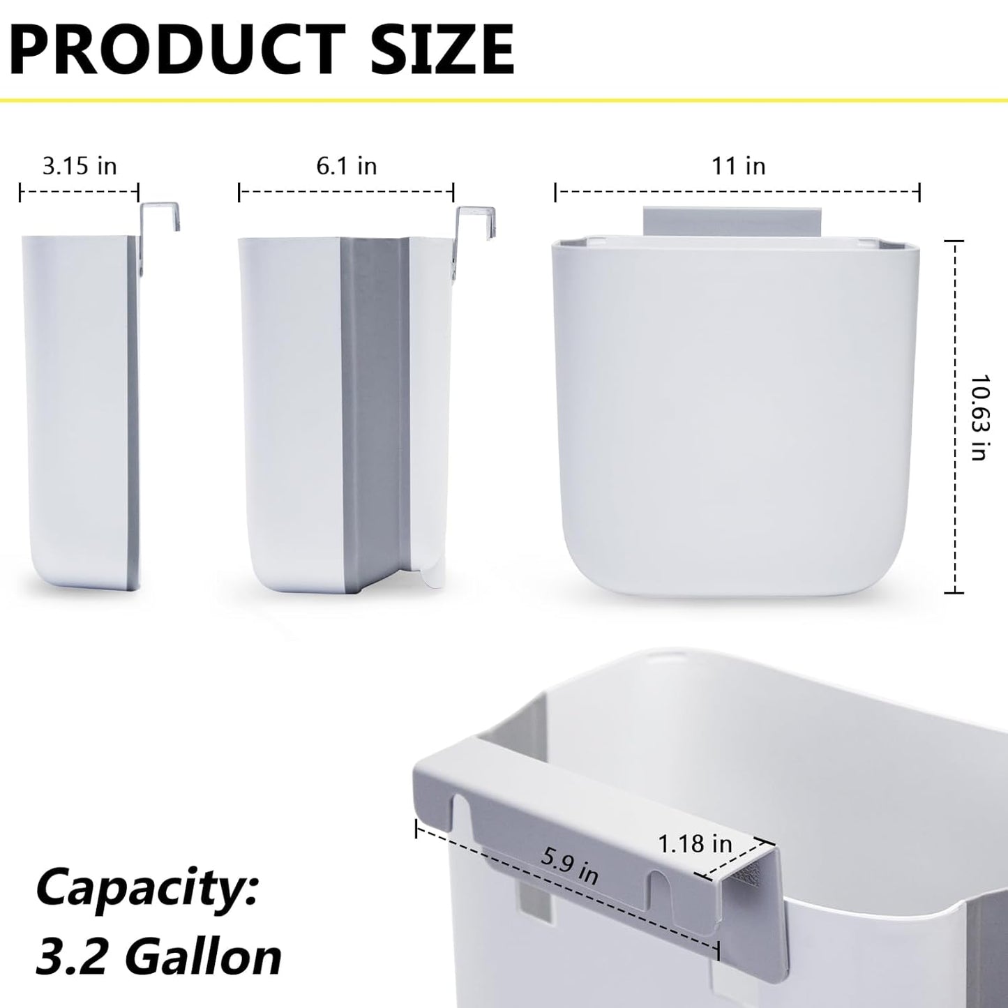 Soddeph 3.2 Gallon Foldable Hanging Trash Can with Lid for Cabinet Door,Kitchen Compost