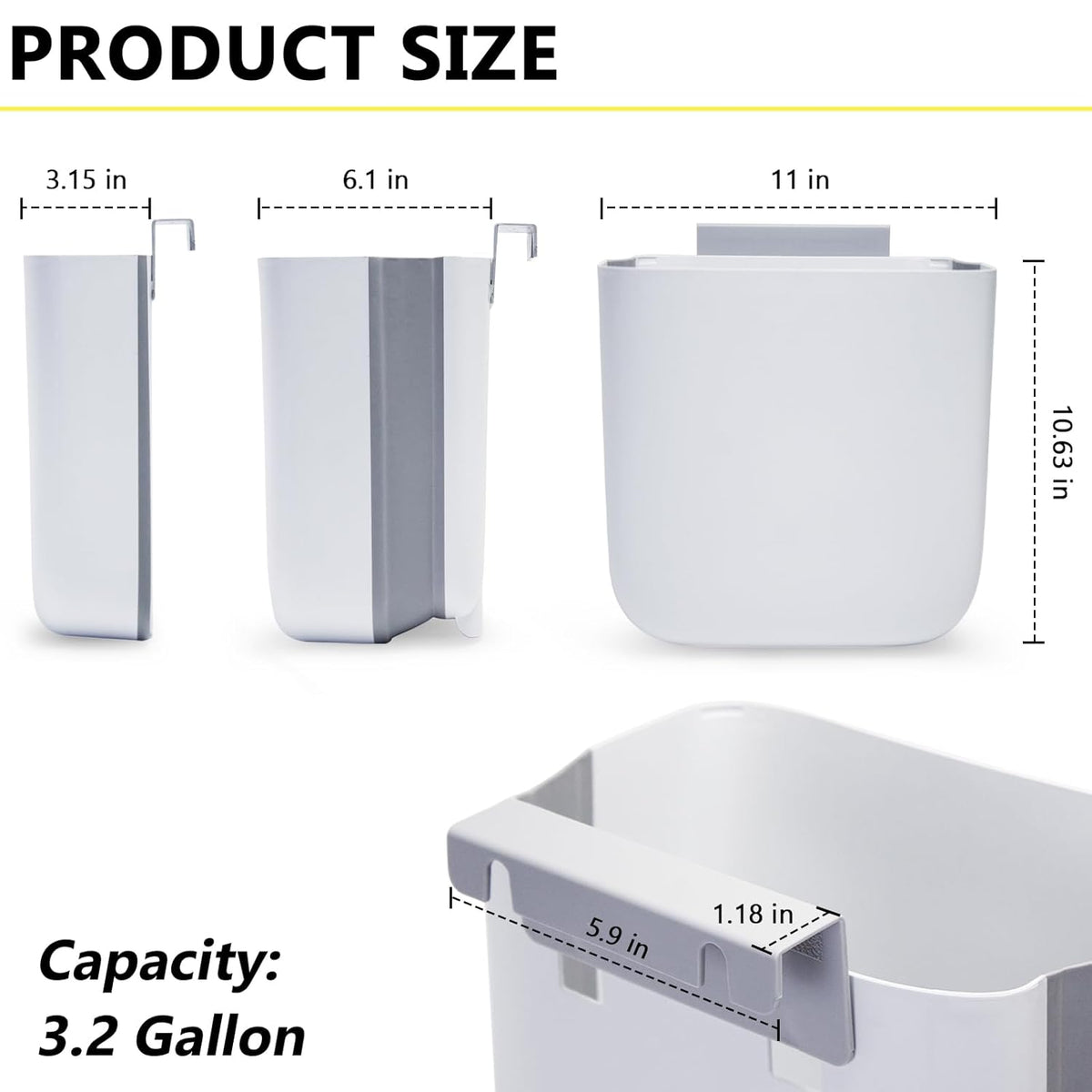 Soddeph 3.2 Gallon Foldable Hanging Trash Can with Lid for Cabinet Door,Kitchen Compost