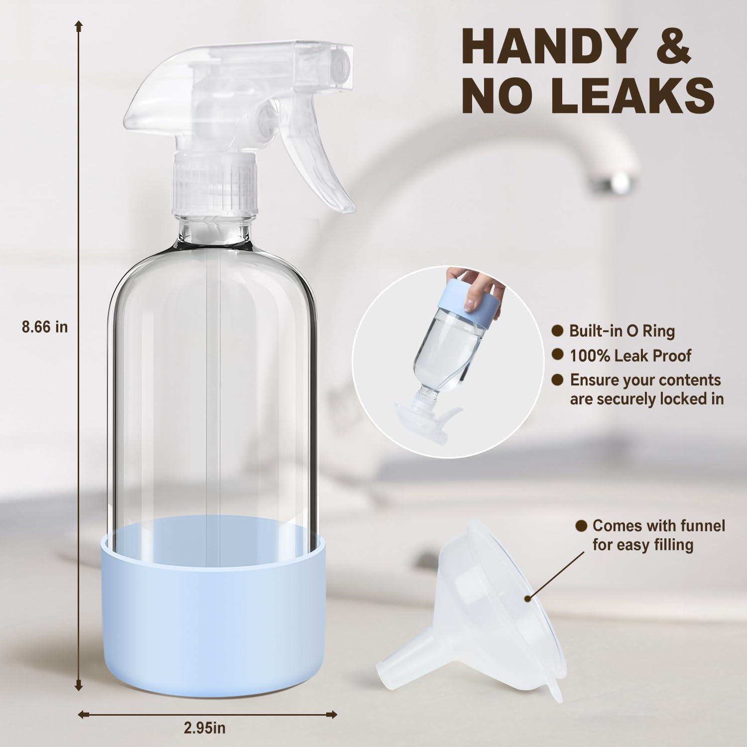Glass Spray Bottles with Silicone Sleeves (2 Pack, 16 oz), Mist and Stream Empty Refillable