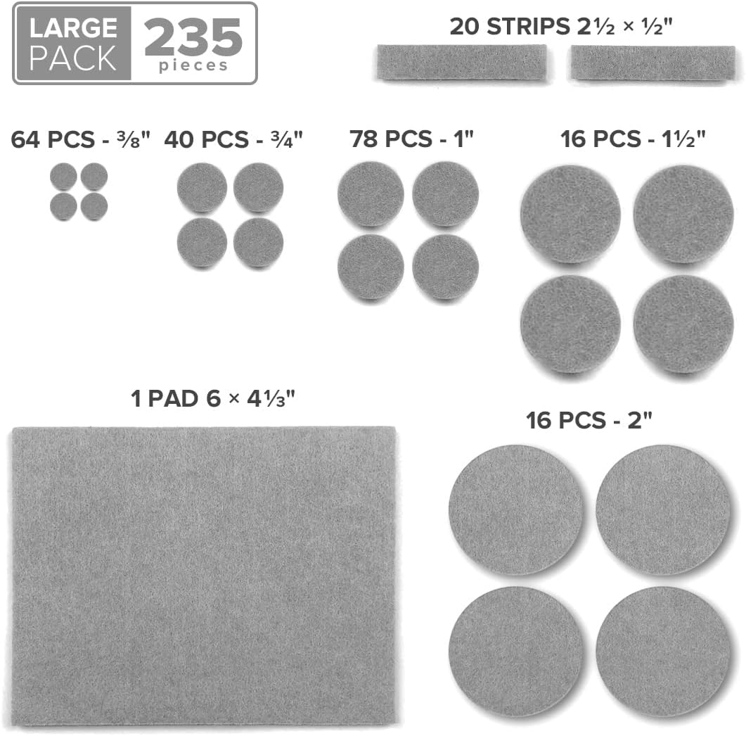 235 pcs Grey Felt Furniture Pads X-Protector! Huge Quantity of Furniture Pads for Hardwood Floors