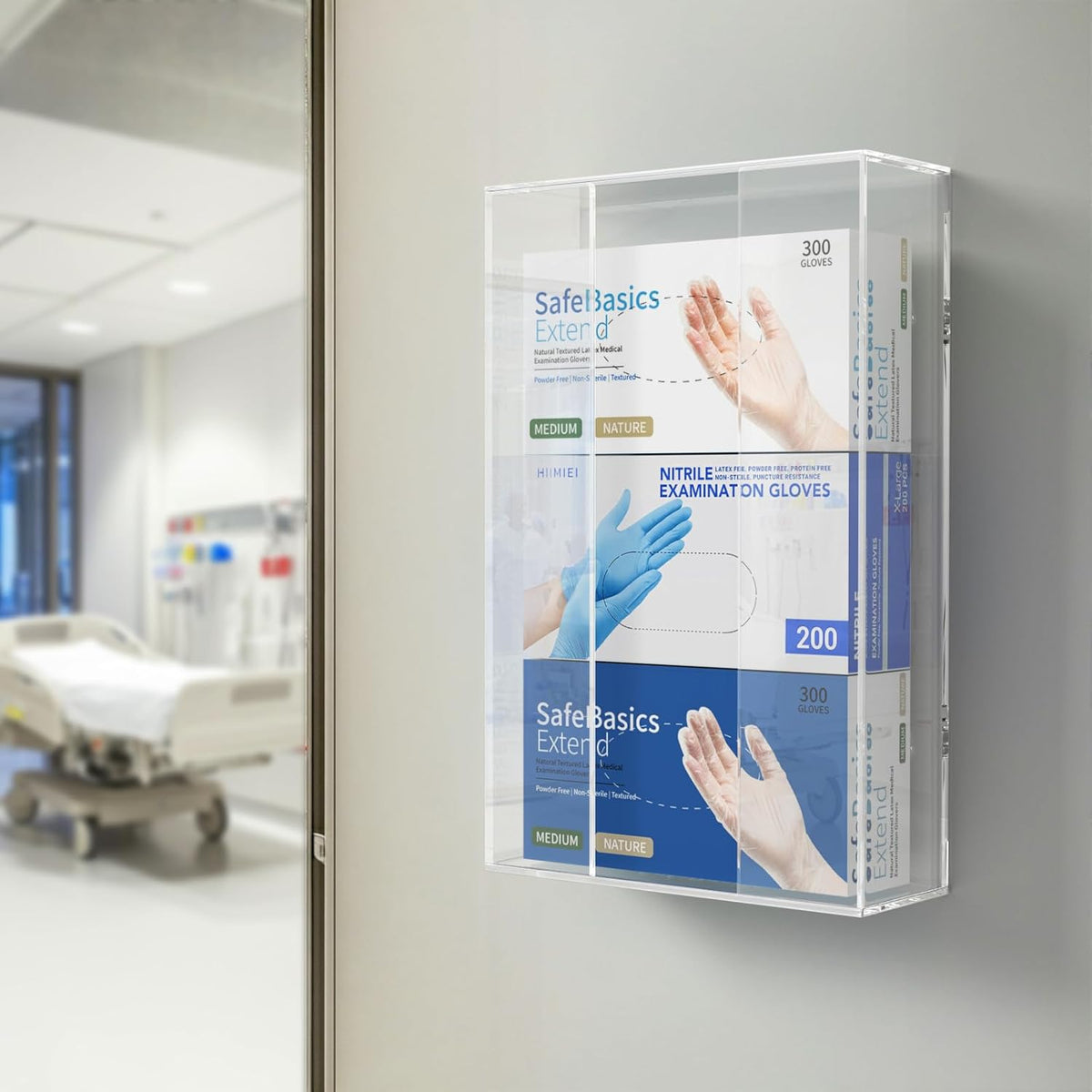HIIMIEI Acrylic Glove Dispenser Wall Mount, Clear Plastic Glove Rack Floating Triple Gloves Box