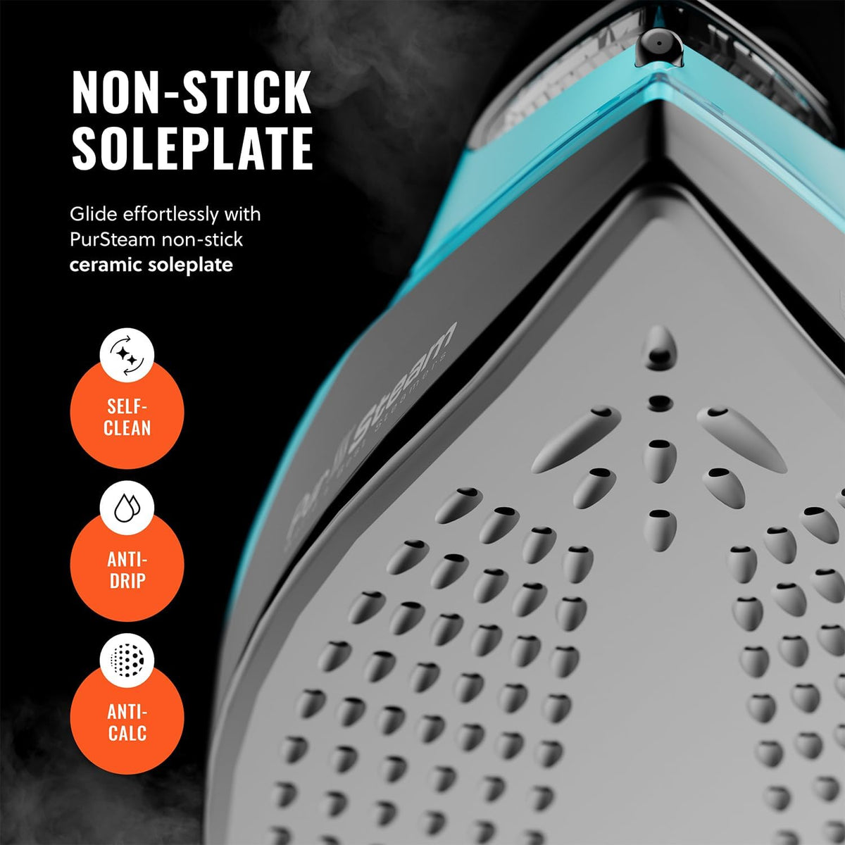 PurSteam SteamTech Elite 1750W Steam Iron, Digital Temp Control & LED Display, Ceramic Soleplate