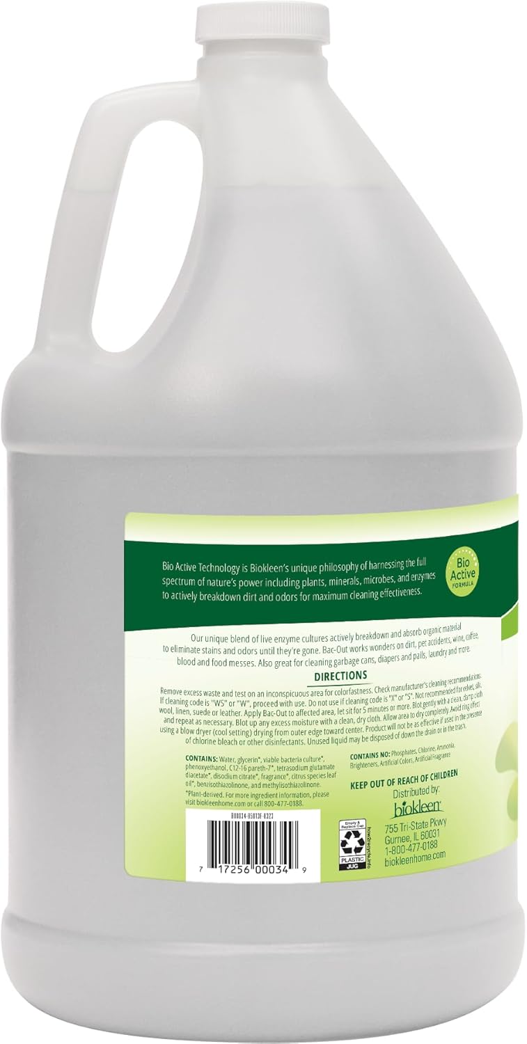 Biokleen Bac-Out Enzyme Stain & Odor Remover - 128 Ounces - Destroys Stains & Odors Safely, for Pet