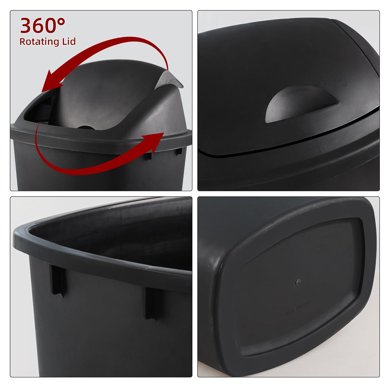 Zopnny 4-Pack Lidded Trash Can, 13 Gallon Black Plastic Garbage Bin with Lid for Office, Bedroom