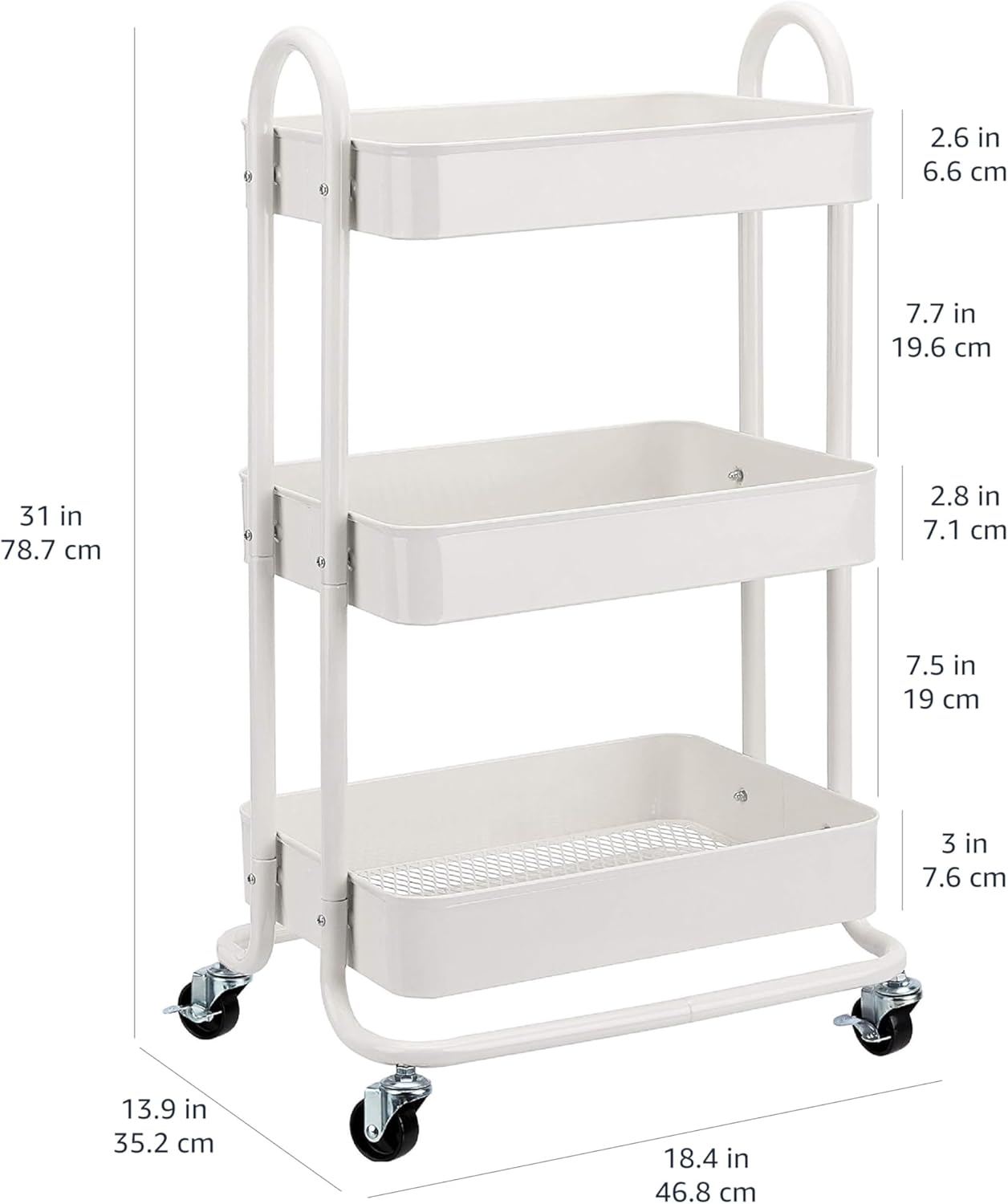 Amazon Basics 3-Tier Rolling Utility or Kitchen Cart, Lockable Wheels, Multifunctional Storage