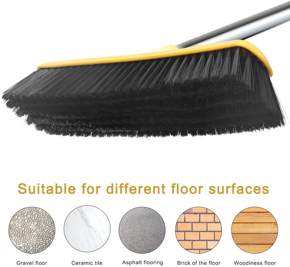 Push Broom with Long Handle, Floor Brush 49.6 inch Soft Bristle Broom 12.2" Wide for Cleaning