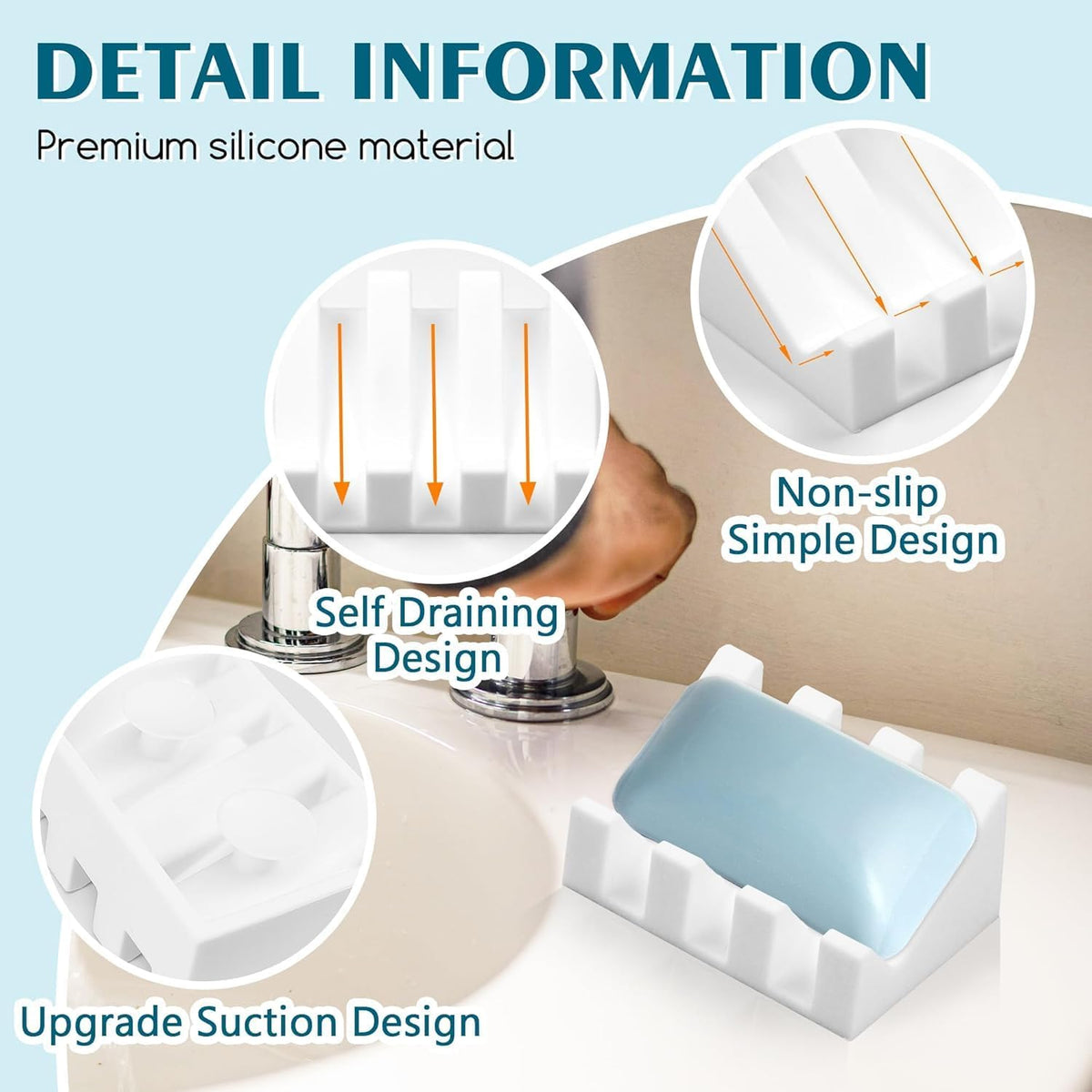 Silicone Soap Dish for Bar Soap Holder for Shower Bathroom Self Draining Waterfall Drying Tray Keep