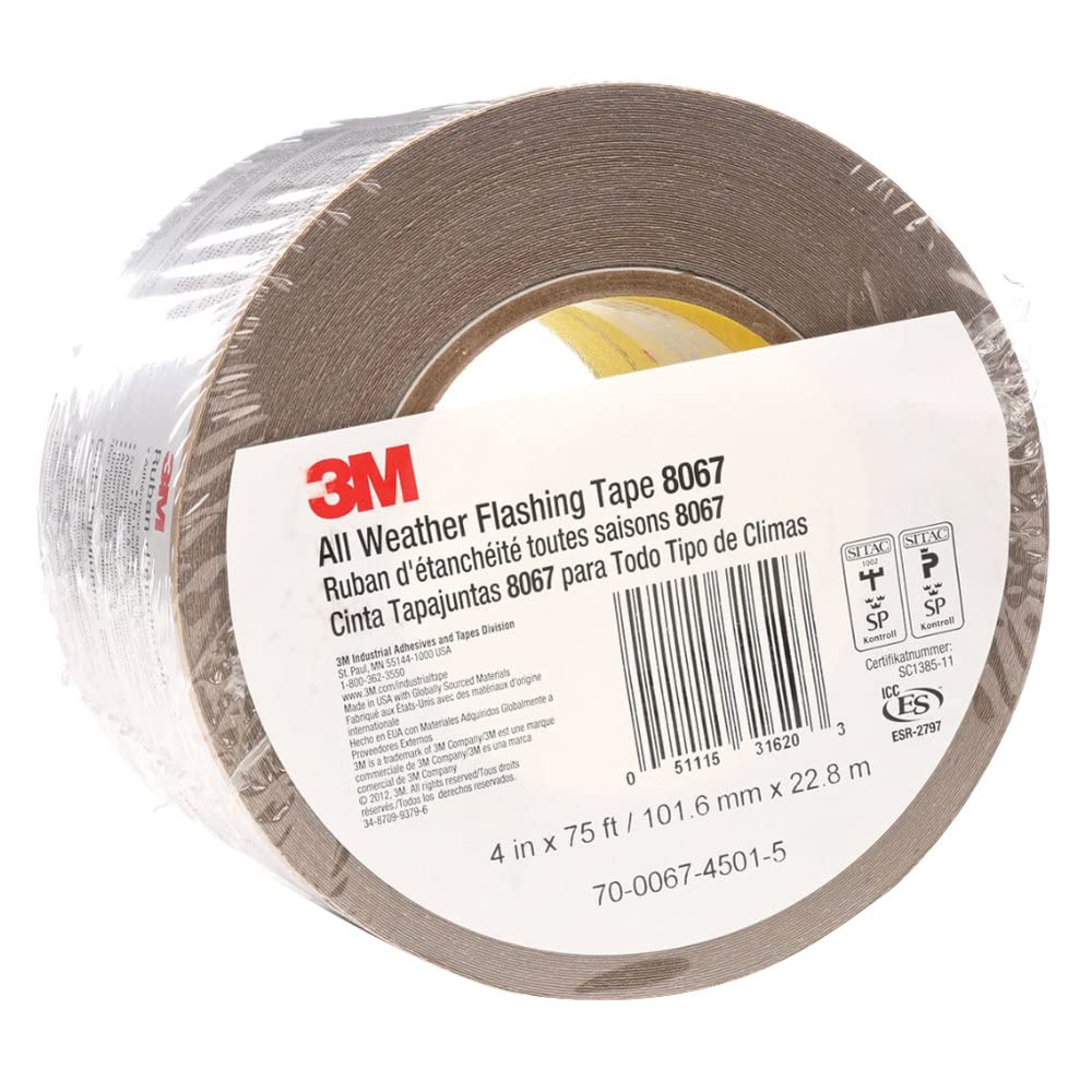 3M All Weather Flashing Tape 8067 (4" x 75 ft) - 1 Roll - Self-Adhesive Waterproof Flashing for