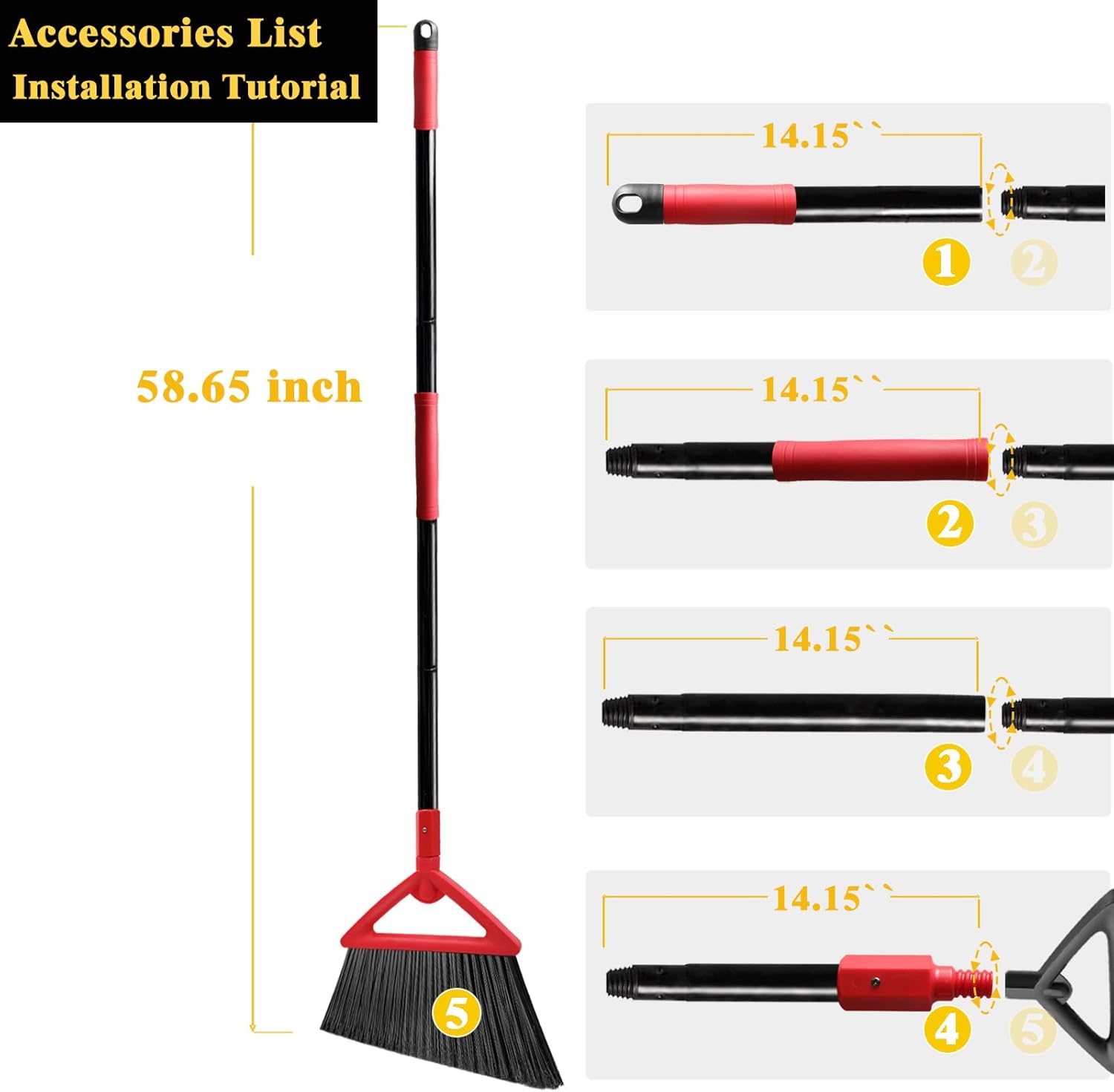 Heavy Duty Broom of Outdoor and Indoor, 4 Packs Upgraded Commercial Angle Brooms, Perfect Red Broom