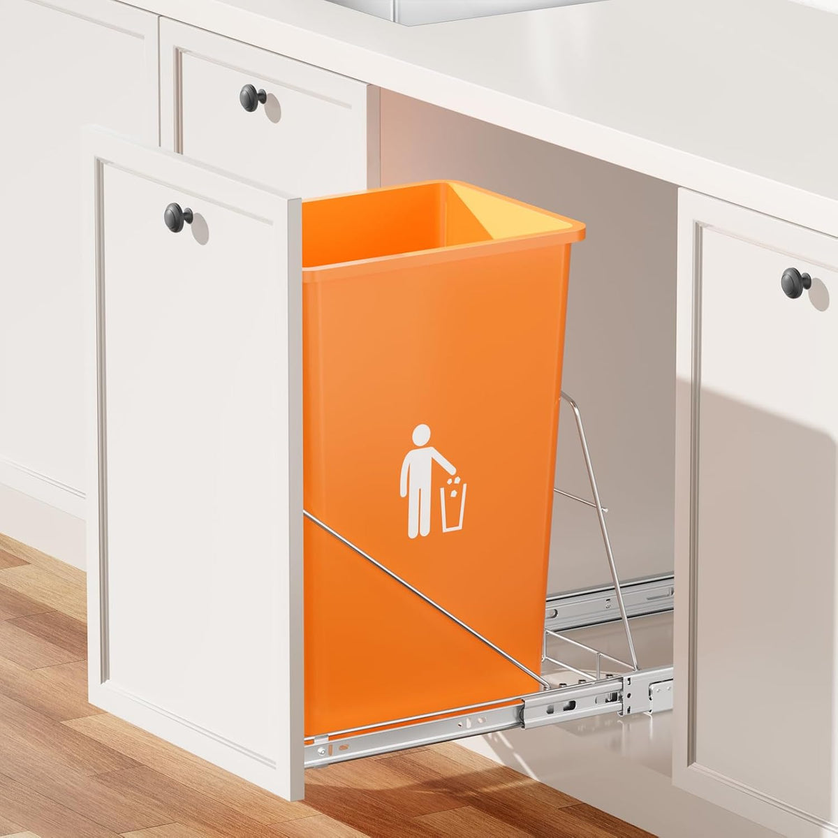 Pull Out Trash Can Under Cabinet, 7-13Gal Cabinet Trash Can Pull Out Kit with Door Mounting