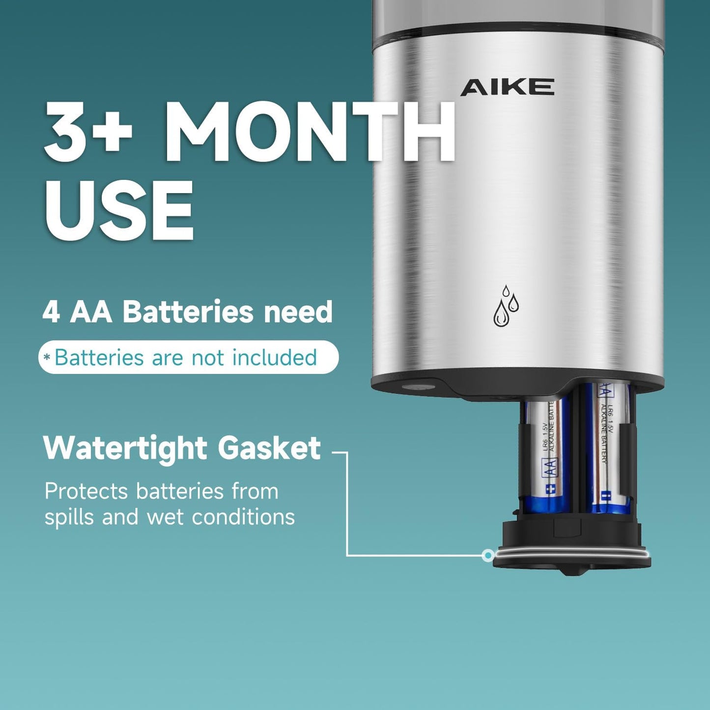 AIKE Automatic Soap Dispenser Wall Mounted for Kitchen and Bathroom, IPX7 Waterproof with Brushed