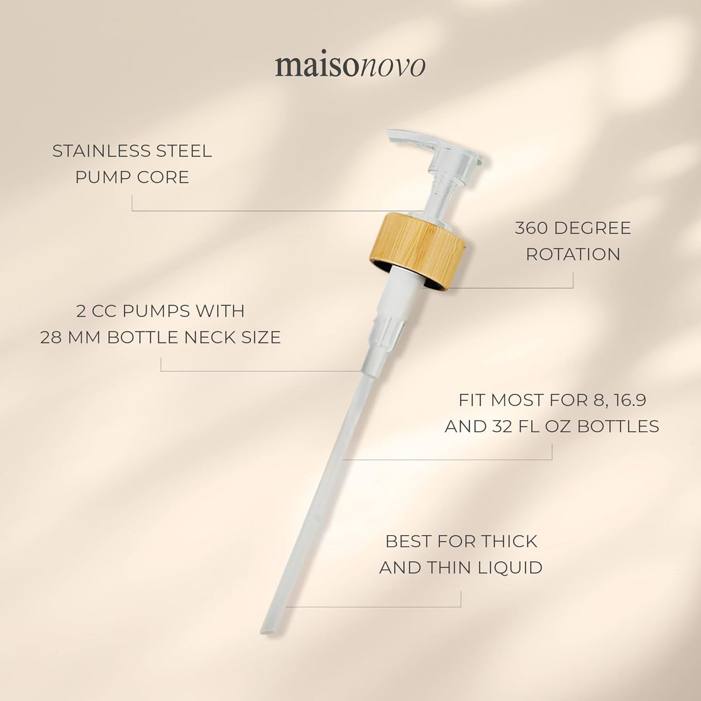 MaisoNovo Soap Pump Replacement - 2X White Bamboo Pumps - Pump Dispenser - Soap Dispenser Pump