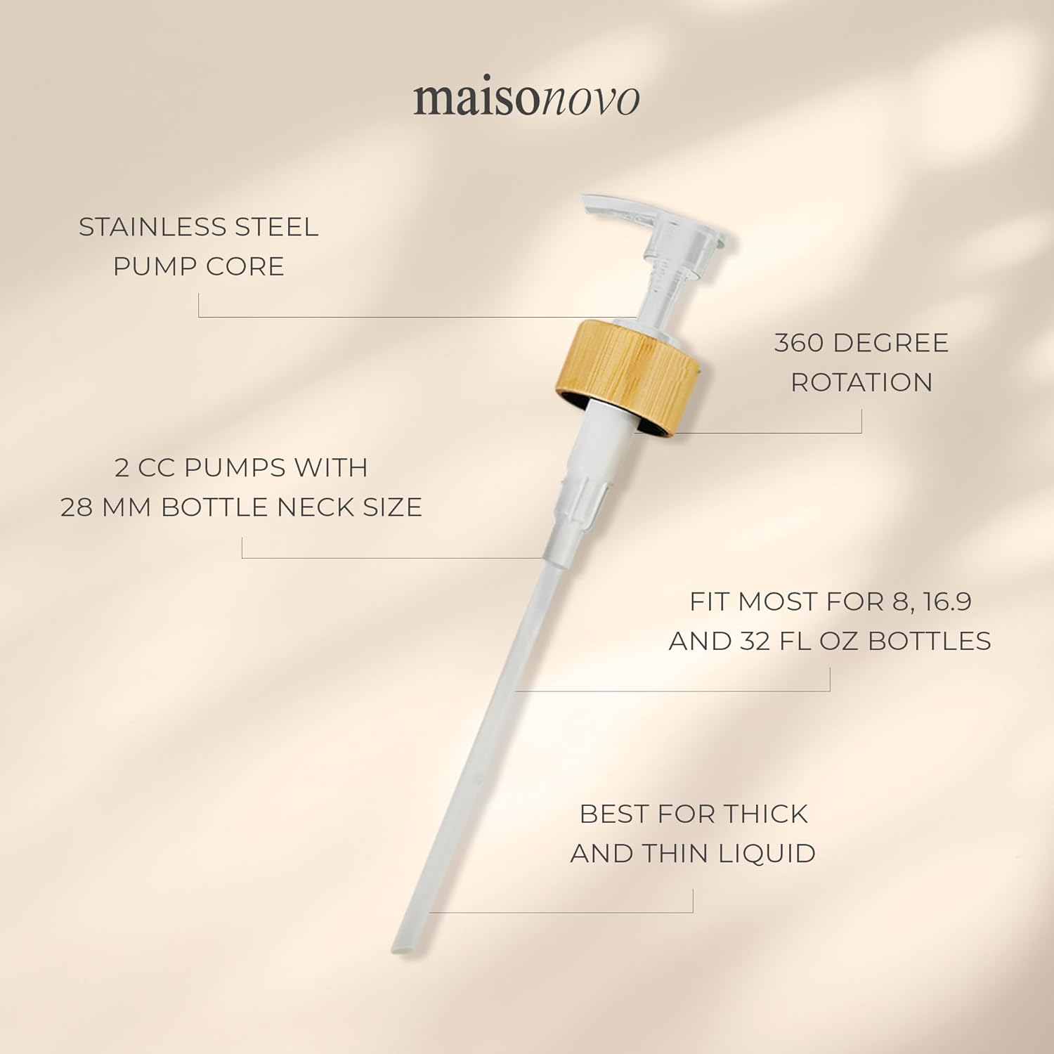 MaisoNovo Soap Pump Replacement - 2X White Bamboo Pumps - Pump Dispenser - Soap Dispenser Pump