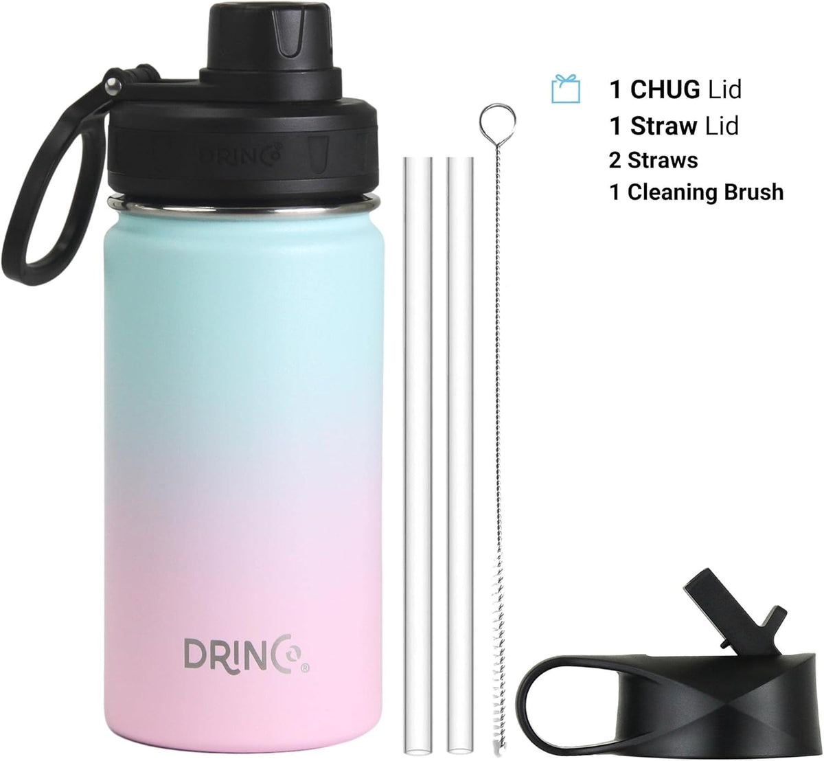 DRINCO Stainless Steel Water Bottle Spout Lid Vacuum Insulated Double Wall Water Bottle Wide Mouth