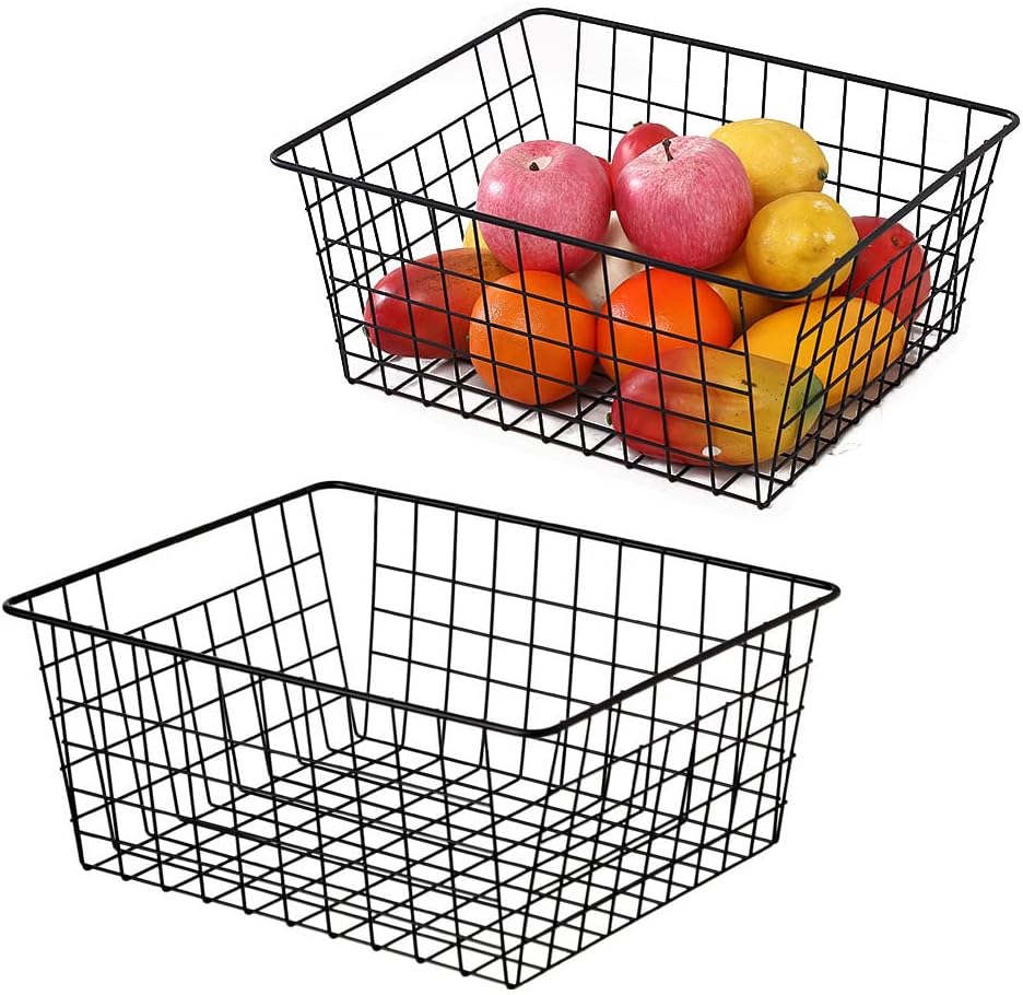 Kitchen Wire Baskets Farmhouse Decor Metal Food Storage Organizer,Household Refrigerator Bin with