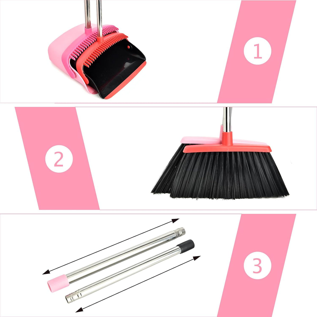 Broom and Dustpan Set, Dustpans with Broom Combo for Home, Heavy Dust Broom and Dustpan Combo, Long
