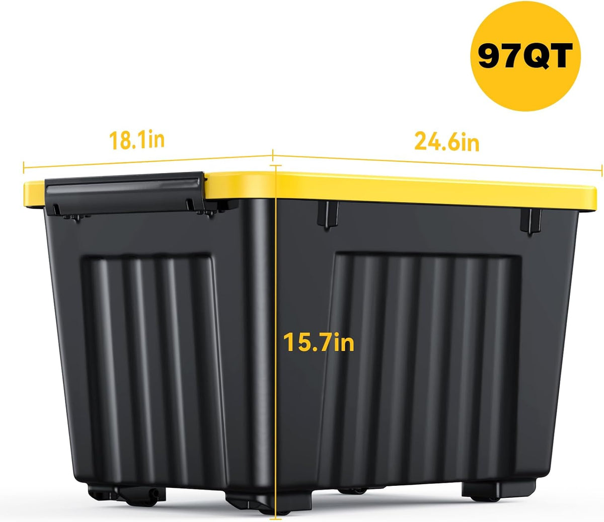 Nazhura 97 Quart Plastic Storage Bin, Stackable and Nestable Storage Boxes with Yellow Lids and