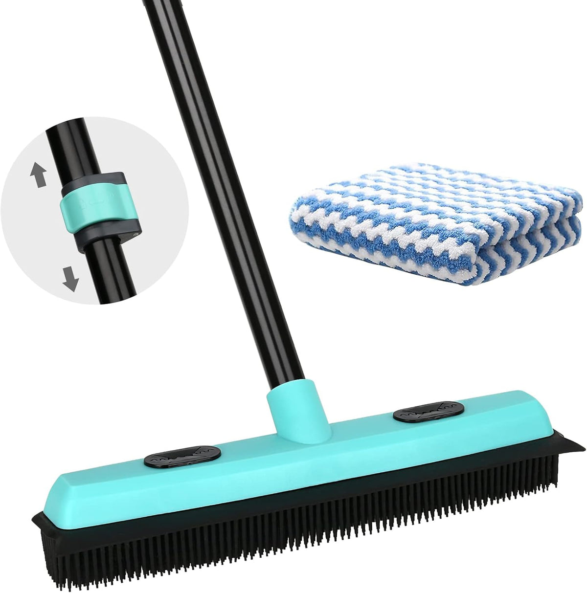 Rubber Broom Carpet Rake for Pet Hair Removal, Fur Remover Broom with 59" Telescoping Long Handle